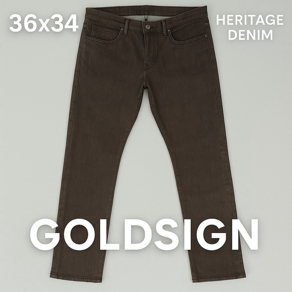 Goldsign Luxury Rare Denim Jeans 36x34 Made in USA Stretch Brown Wash Mens - Picture 1 of 15